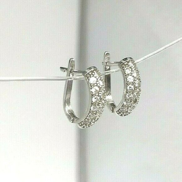 Sterling Silver Cubic Zirconia Leverback Earrings April Birthstone - Picture 4 of 4